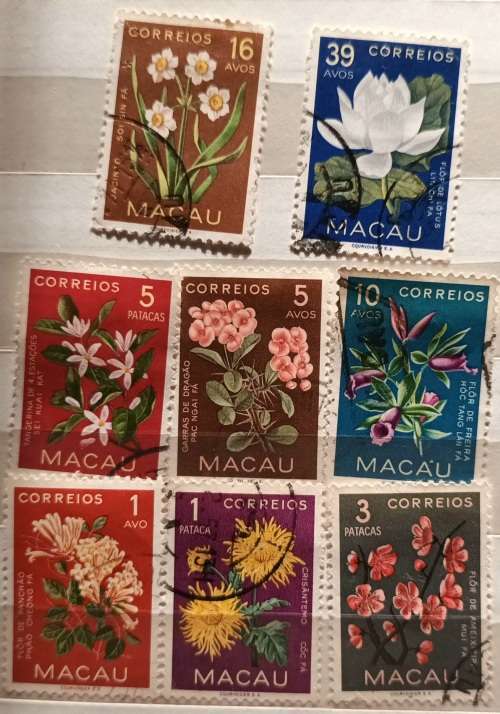 Macau - 1953 - Indigenous Flowers - 8 Used (some Hinged) stamps