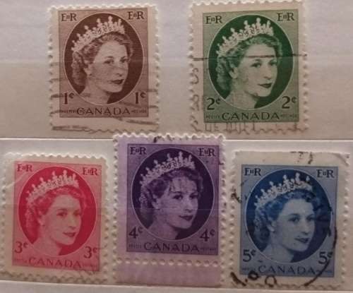 Canada - 1954 - Elizabeth II - 5 Used stamps