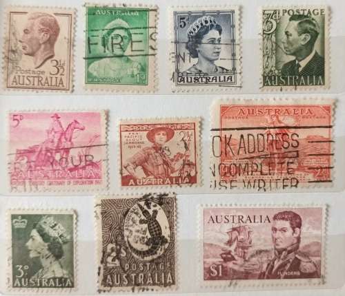 Australia - Mixed Lot of 10 Used (some Hinged) stamps