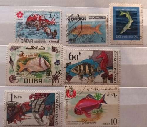 Mixed Lot of 7 Used stamps - Theme: Fish