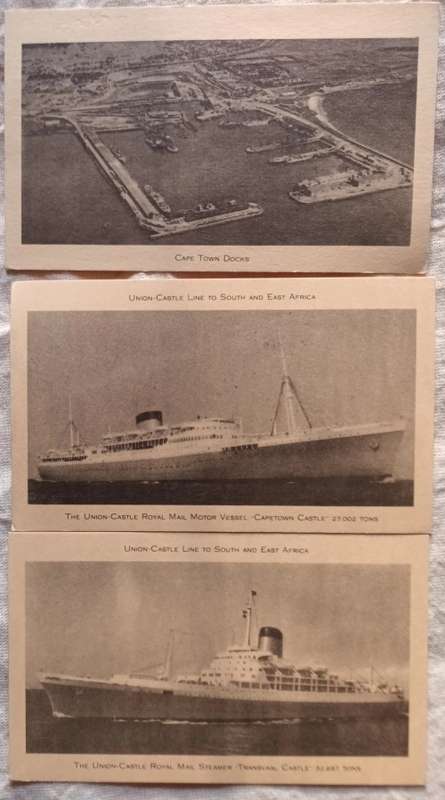Three (3) Ships Cards - Cape Town Docks, Transvaal Castle, Capetown Castle (Standard Post Card size)