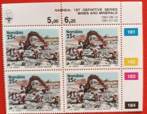 Namibia 1991 1st Definitive (Mines and Minerals) - Control Block of 4 (25c) (Mint)