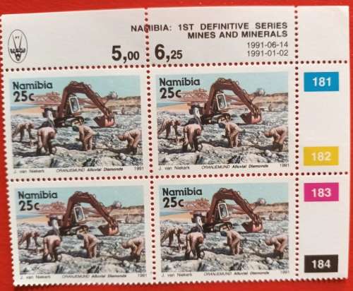 Namibia 1991 1st Definitive (Mines and Minerals) - Control Block of 4 (25c) (Mint)