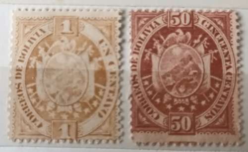 Bolivia - 1894 - Coat of Arms - 2 Unused Hinged stamps