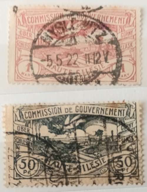 Upper Silesia - 1920 - Definitives (Dove above Silesian landscape) - 2 Used Hinged stamps