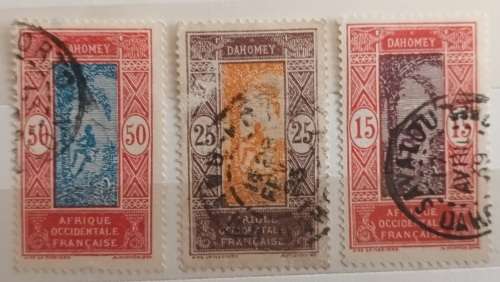 Dahomey - 1913-17 - Definitive (Man climbing oil palm) - 3 Used Hinged stamps