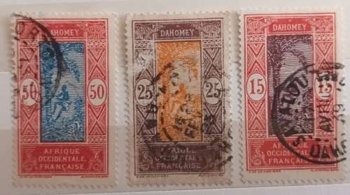 Dahomey - 1913-17 - Definitive (Man climbing oil palm) - 3 Used Hinged stamps