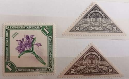 Costa Rica - 1937 Philatelic exposition (2 Unused Hinged) and 1938 Flora (1 Unused Hinged) stamps