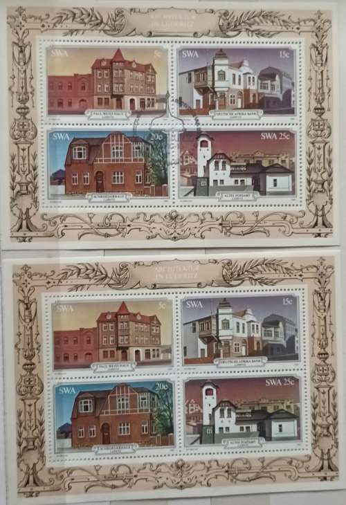 South West Africa - 1981 - Luderitz Architecture - 2 Miniature Sheets (Cancelled and Mint)