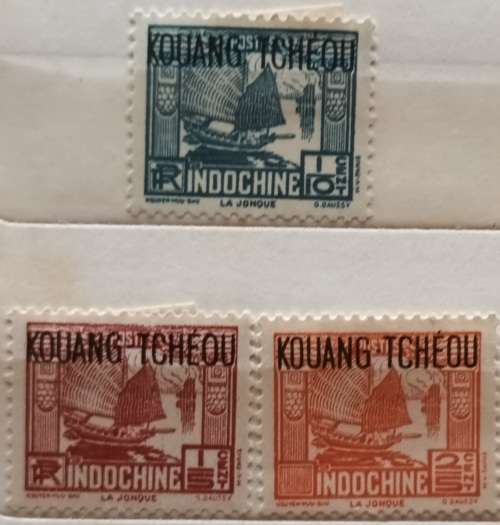 French Indochina - 1937 - Local Motif: Junk - overprint `KOUANG TCHÈOU` - 3 Unused Hinged stamps