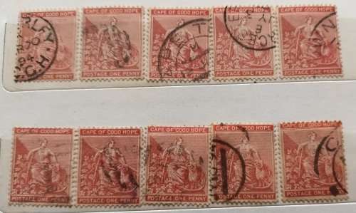 Cape of Good Hope - One Penny - Mixed Lot of 10 Used stamps