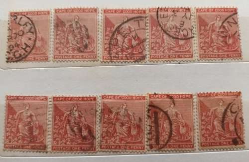 Cape of Good Hope - One Penny - Mixed Lot of 10 Used stamps