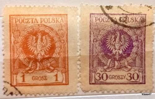 Poland - 1924 - Eagle in Laurel Wreath - 2 Used Hinged stamps