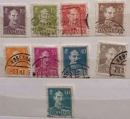 Denmark - 1942-46 - Christian X - 9 Used (some Hinged) stamps
