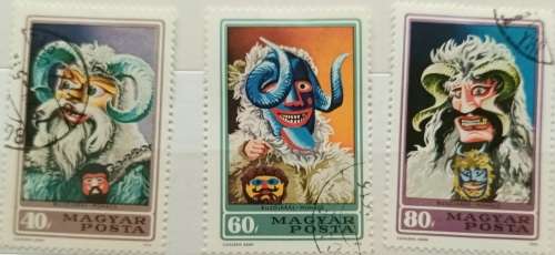 Hungary - 1973 -Buscho masks - 3 Cancelled Hinged stamps