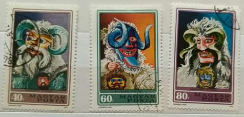 Hungary - 1973 -Buscho masks - 3 Cancelled Hinged stamps