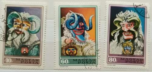 Hungary - 1973 -Buscho masks - 3 Cancelled Hinged stamps