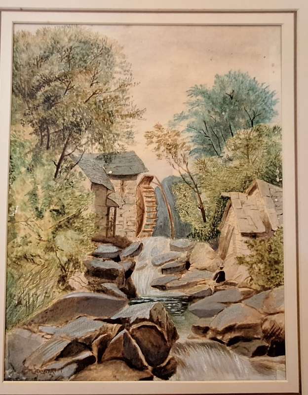 Unframed Watercolour Landscape with Water Mill