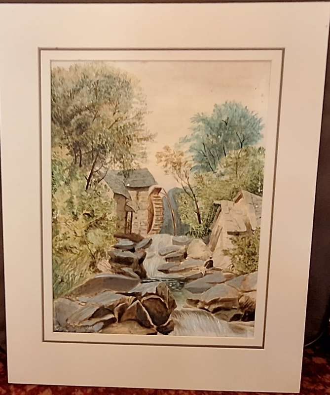 Unframed Watercolour Landscape with Water Mill