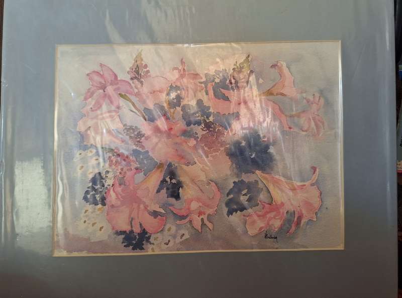 Unframed Watercolour of Flowers by D Balladon