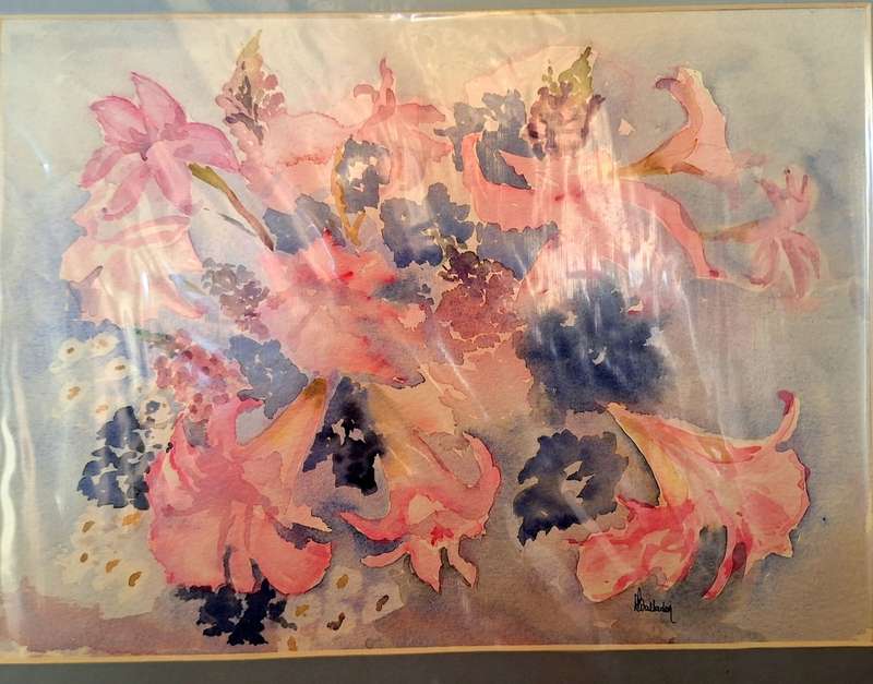 Unframed Watercolour of Flowers by D Balladon
