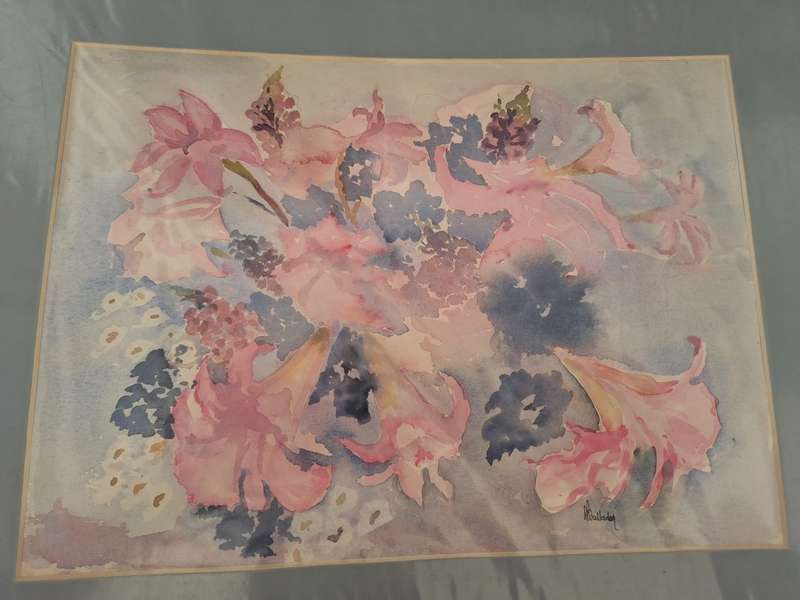 Unframed Watercolour of Flowers by D Balladon
