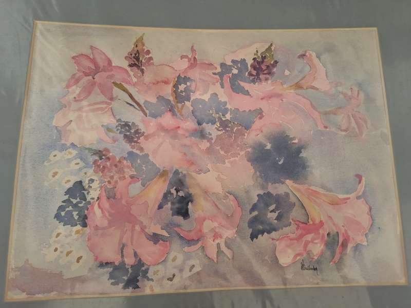 Unframed Watercolour of Flowers by D Balladon