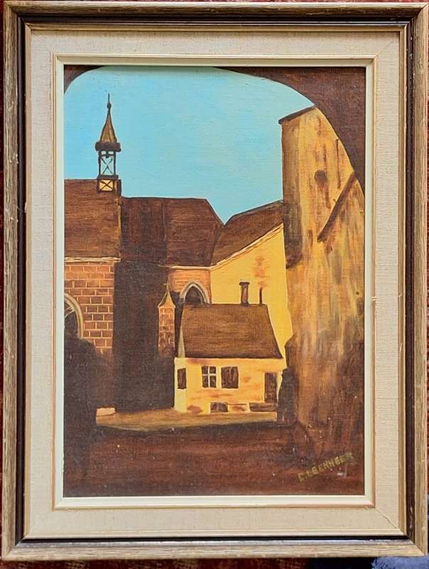 Framed Oil on Board of Buildings by C Leenheer
