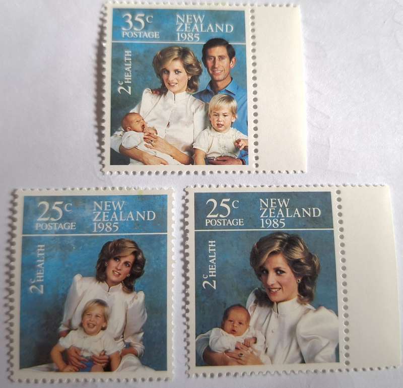 New Zealand 1985 Health Issue Prince and Princess of Wales and family 3 Mint stamps