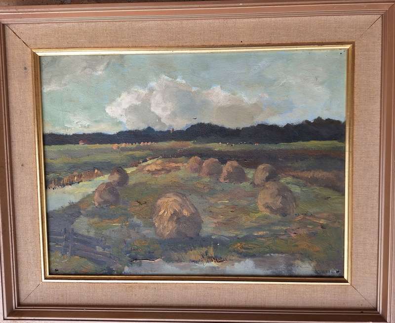 FRAMED OIL ON CANVAS POLDERGEZICHT TE WASSENAAR `44 BY V HEEL