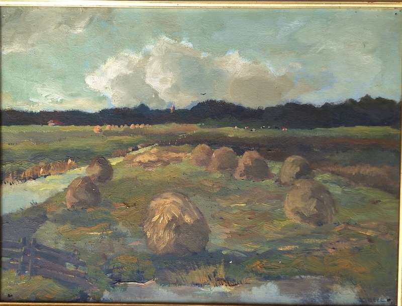 FRAMED OIL ON CANVAS POLDERGEZICHT TE WASSENAAR `44 BY V HEEL