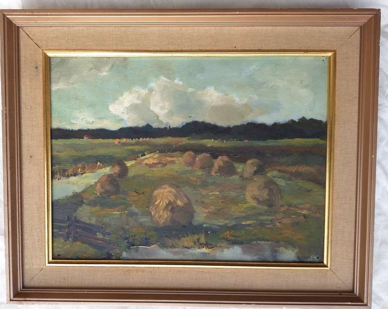 FRAMED OIL ON CANVAS POLDERGEZICHT TE WASSENAAR `44 BY V HEEL