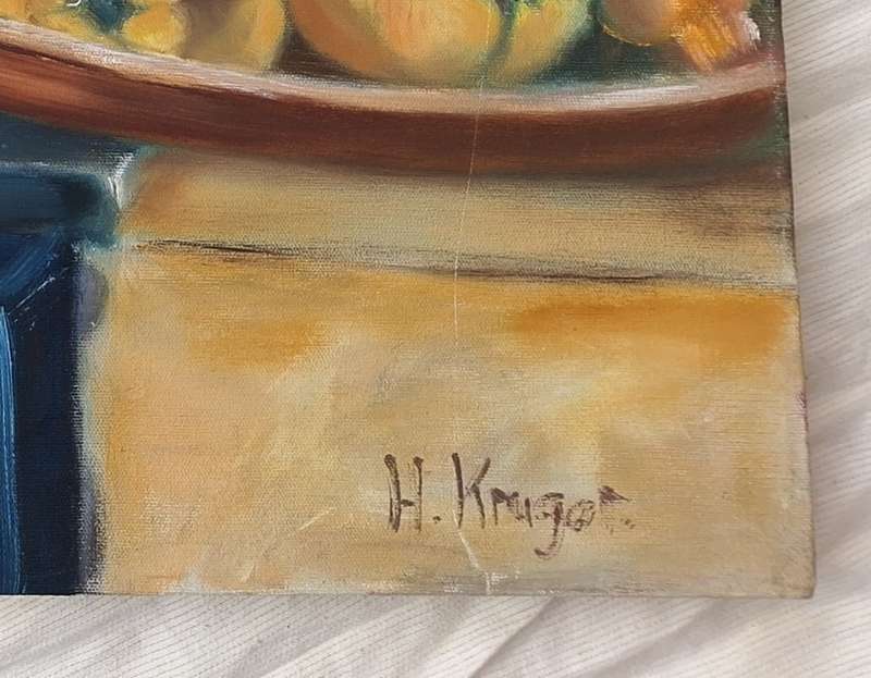 Unframed Oil on Canvas Still Life by H Kruger