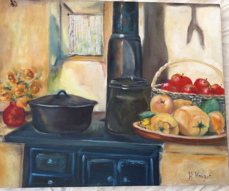 Unframed Oil on Canvas Still Life by H Kruger