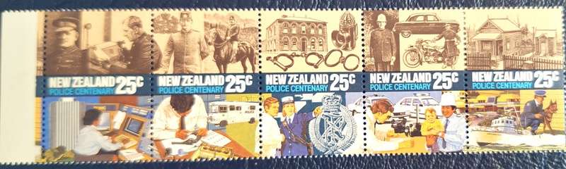 New Zealand 1986 Police Centenary Joined Strip of 5 Unused Hinged stamps