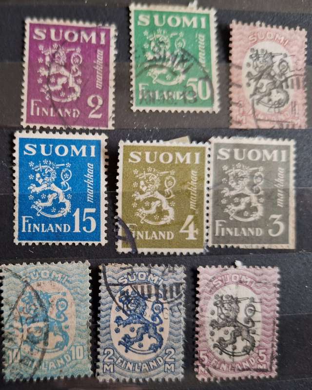 Finland Mixed Lot of 9 Used Hinged stamps