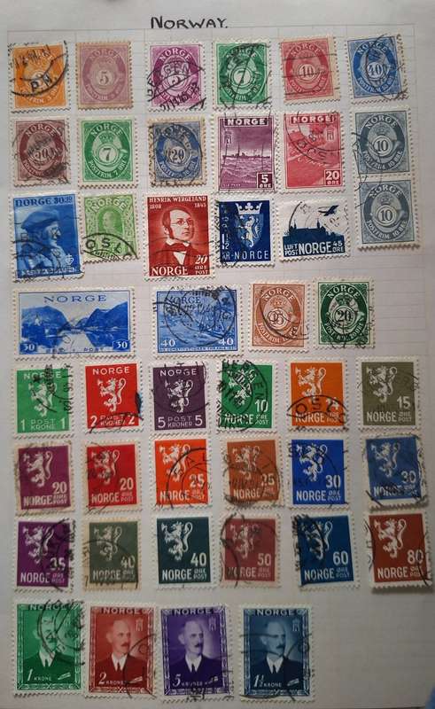 Norway Mixed Lot of 44 Used Hinged on Album Page