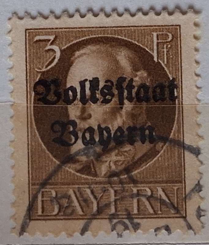 Bayern 1919 King Ludwig III Overprint: VOLKSSTAAT BAYERN 1 Used Hinged stamp