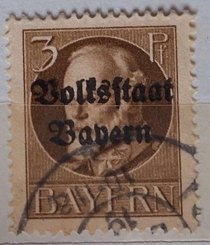 Bayern 1919 King Ludwig III Overprint: VOLKSSTAAT BAYERN 1 Used Hinged stamp