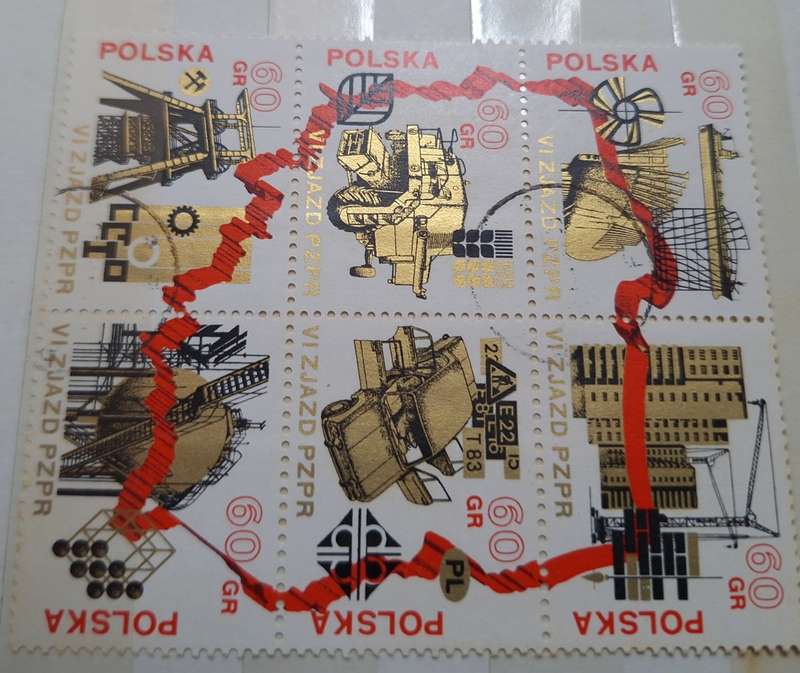 Poland 1971 6th Congress Polish Workers Block of 6 Cancelled stamps