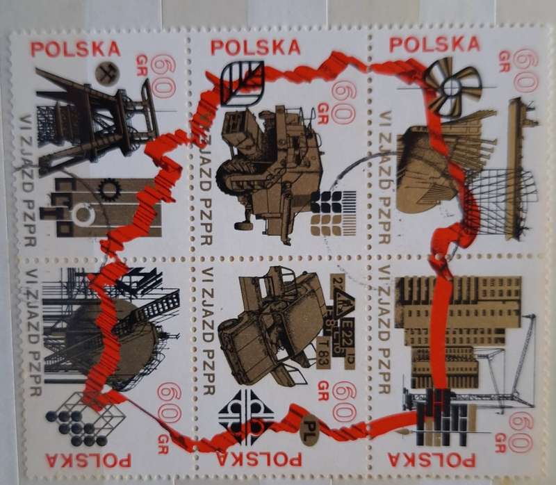 Poland 1971 6th Congress Polish Workers Block of 6 Cancelled stamps