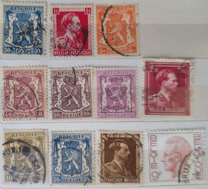 Belgium Mixed Lot of 11 Used Hinged stamps
