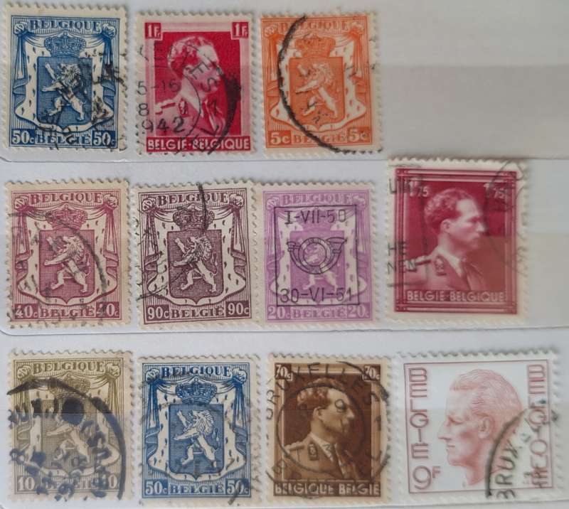 Belgium Mixed Lot of 11 Used Hinged stamps