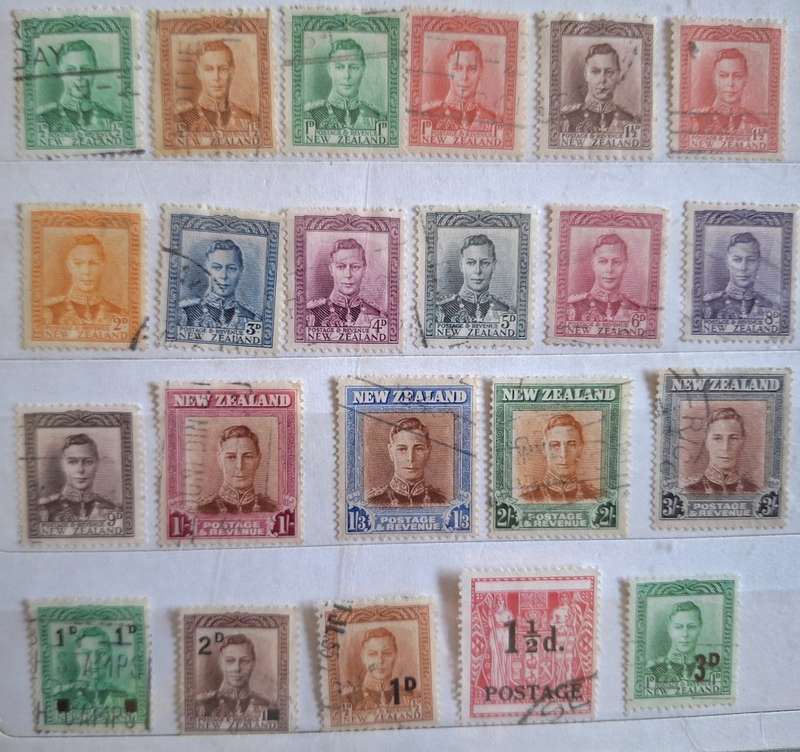 New Zealand 1938 George VI Set of 17 Used stamps plus 5 Overprint Provisionals