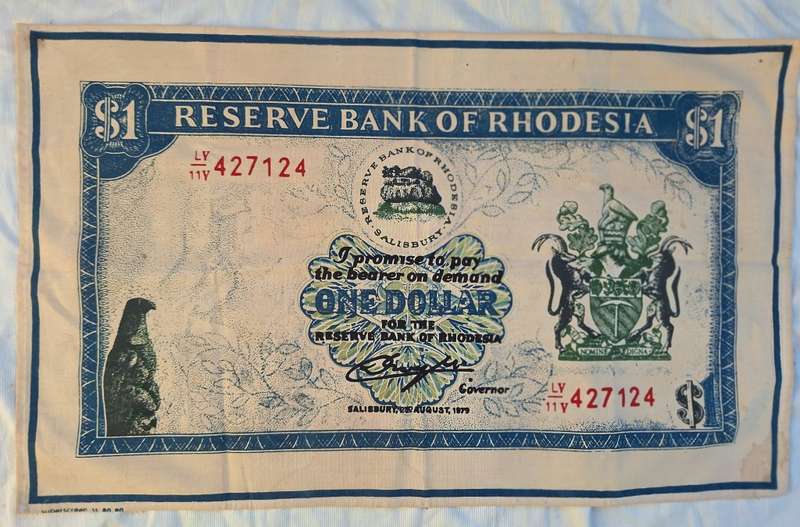 Vintage Tea Towel of $1 Reserve Bank of Rhodesia Note