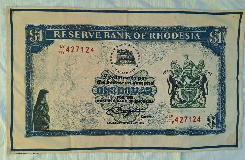 Vintage Tea Towel of $1 Reserve Bank of Rhodesia Note