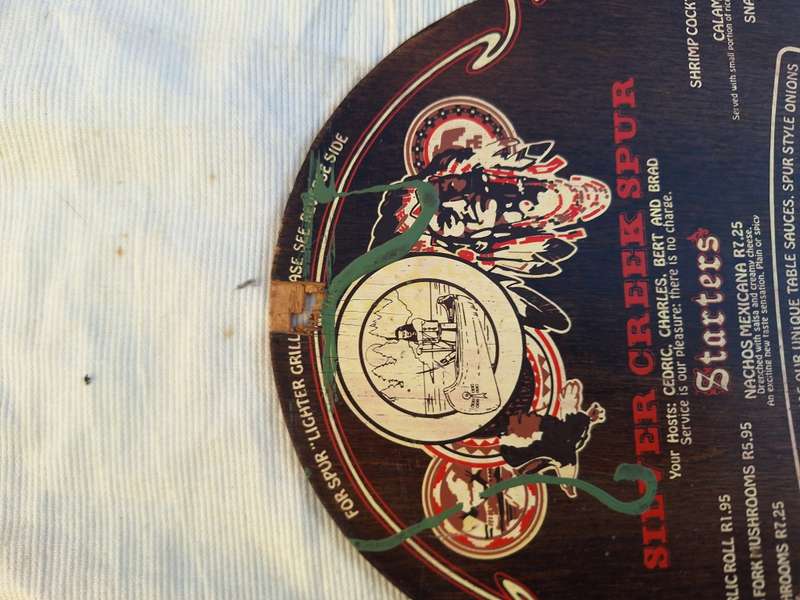 Wooden Silver Creek Spur Menu Burger Price R6.95