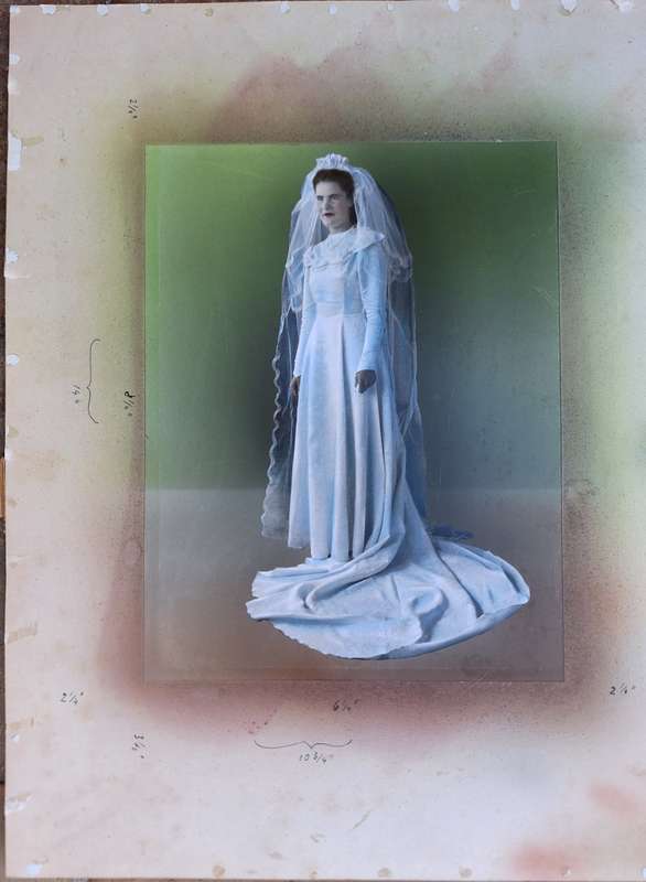 Vintage Unframed Wedding Photo Black & White with colour added