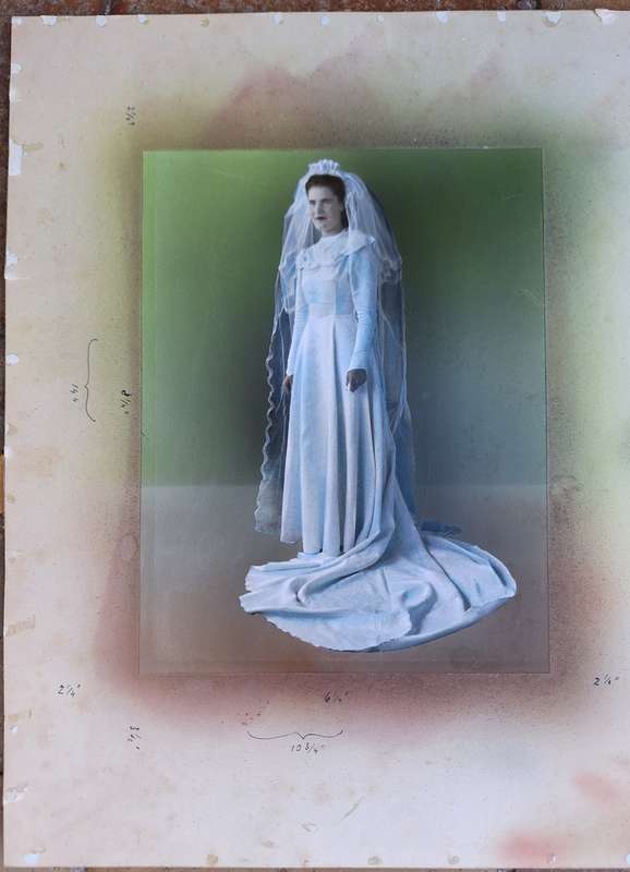Vintage Unframed Wedding Photo Black & White with colour added