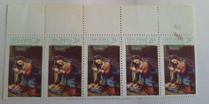 New Zealand 1970 Christmas Strip of 5 Unused stamps